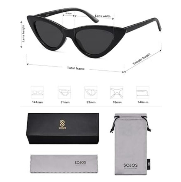 Vintage Narrow Cat Eye Sunglasses Clout Goggles SJ2044 Black - Picture 5 of 5